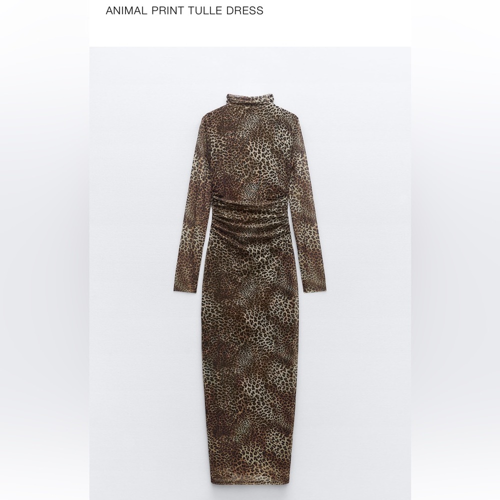 EUC ZARA ANIMAL LEOPARD PRINT MIDI TULLE VIRAL DRESS SIZE M